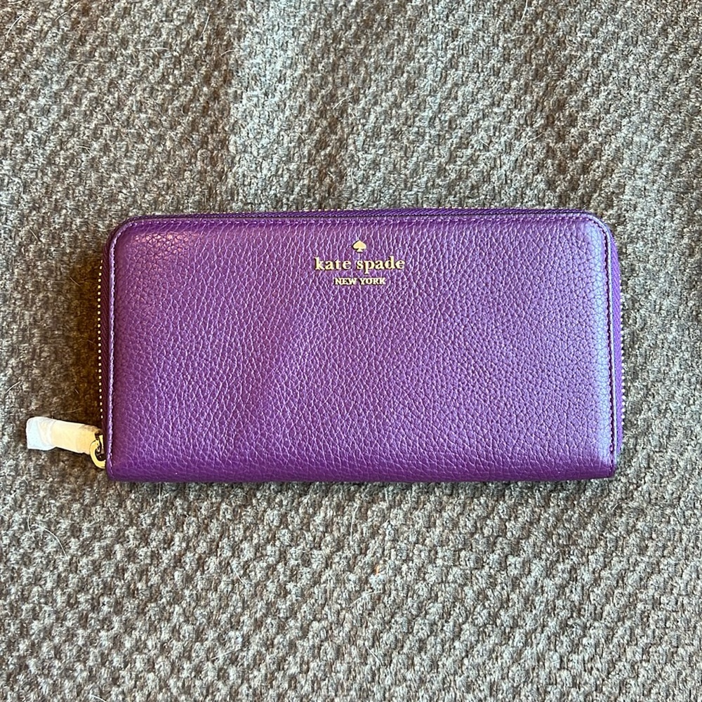 Kate Spade Leila Large Zip Around Continental Wallet Pebble Leather Ripe Plum